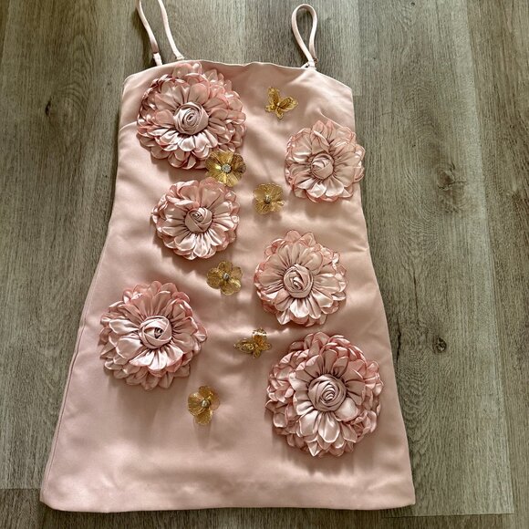 elliatt camile pink satin 3D floral & butterfly applique mini dress size XS NEW - Picture 3 of 8